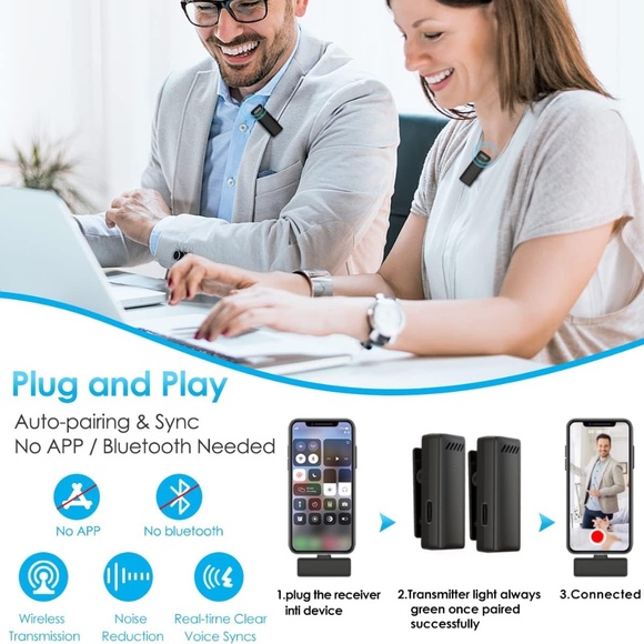 Wireless Lavalier Microphones for iPhone iPad 2.4GHz Clip-on Mic w/ Charging Cas - Picture 8 of 8